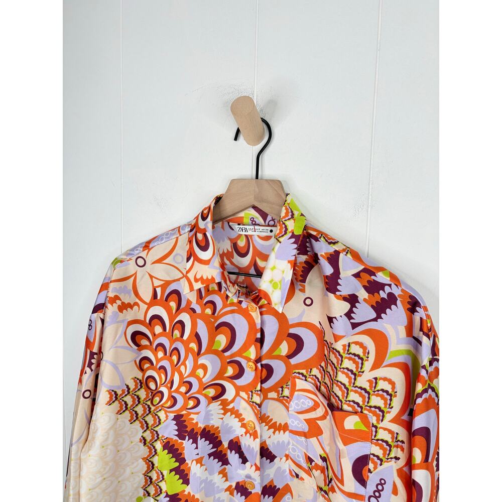 Zara Floral Paisley Button Down Shirt Small 70s Retro Hippie Bandana Print - Picture 3 of 9